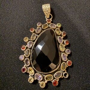 Elegant Black and Multicolor Gemstone Pendant